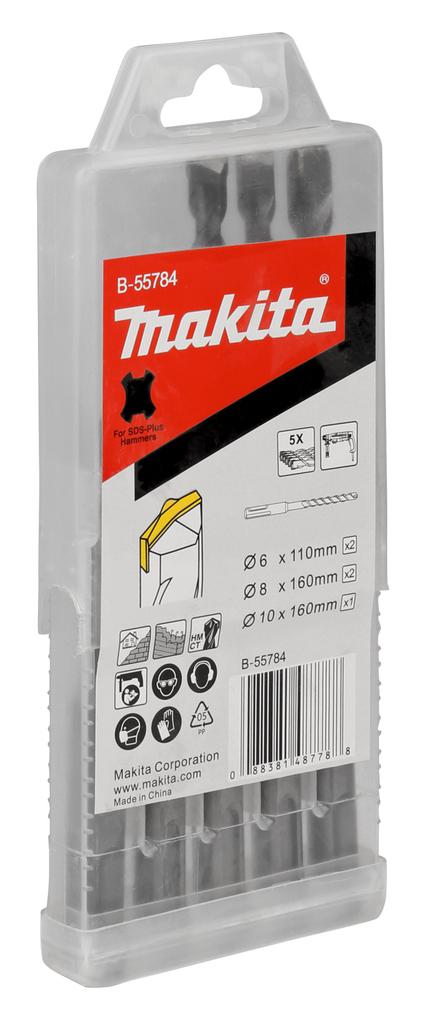 Набор буров SDS-Plus Centering Tip, 5 шт (6x110x2, 8x160x2, 10x160) Makita B-55784