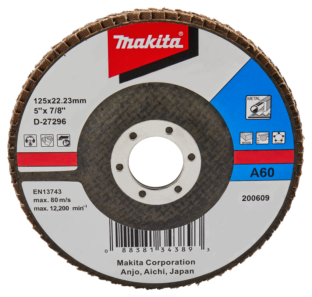 Лепестковый шлифовальный диск А60, 125 мм, стекловолокно, плоский Makita D-27296 Лепестковый шлифовальный диск А60, 125 мм, стекловолокно, плоский Makita D-27296