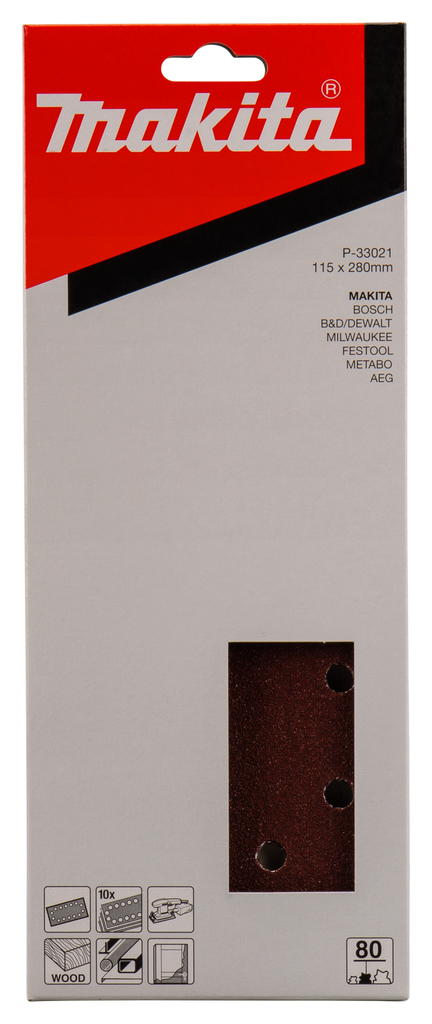 Бумага шлифовальная 115х280 мм, P80, 10 шт Makita P-33021