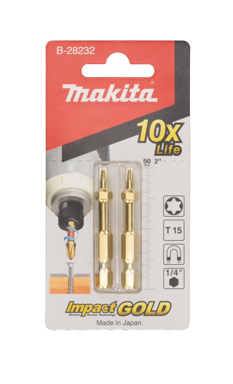 Бита Impact Gold T15, 50 мм, E-form (MZ), 2 шт Makita B-28232
