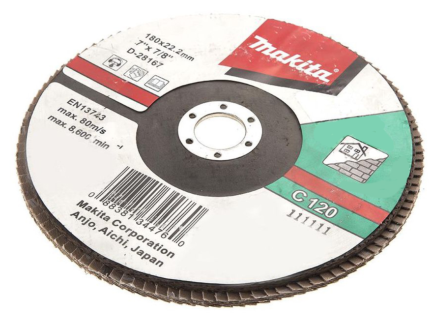 Лепестковый шлифовальный диск C120, 180 мм, стекловолокно, плоский Makita D-28167