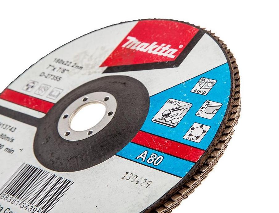 Лепестковый шлифовальный диск А80, 180 мм, стекловолокно, плоский Makita D-27355
