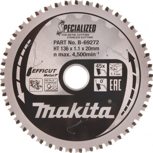 Пильный диск по металлу EFFICUT, 136x20x45T Makita B-69272 Пильный диск по металлу EFFICUT, 136x20x45T Makita B-69272
