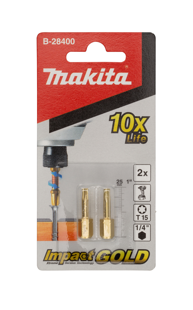Биты Impact Gold T15, 25 мм, C-form, 2 шт Makita B-28400
