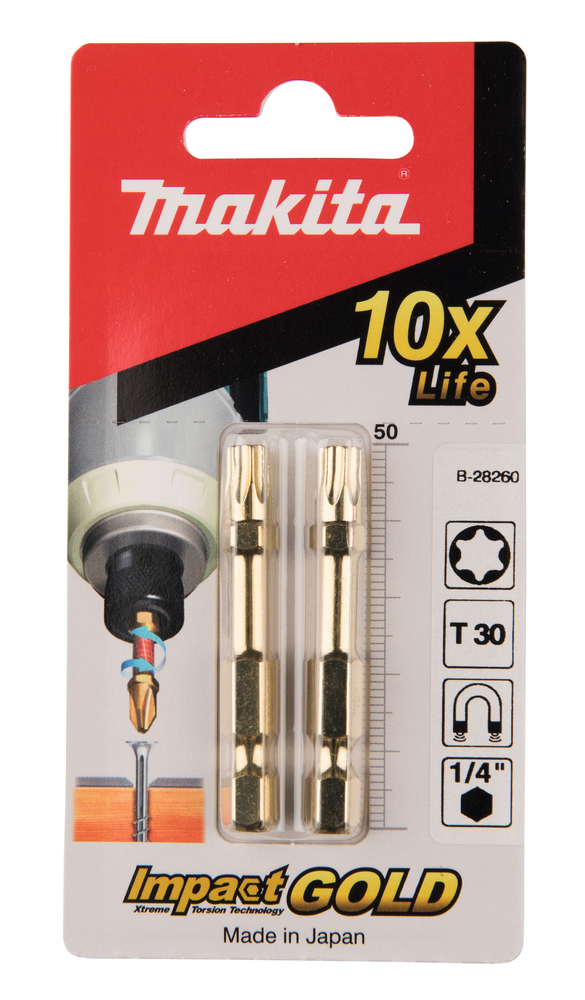 Бита Impact Gold T30, 50 мм, E-form (MZ), 2 шт Makita B-28260
