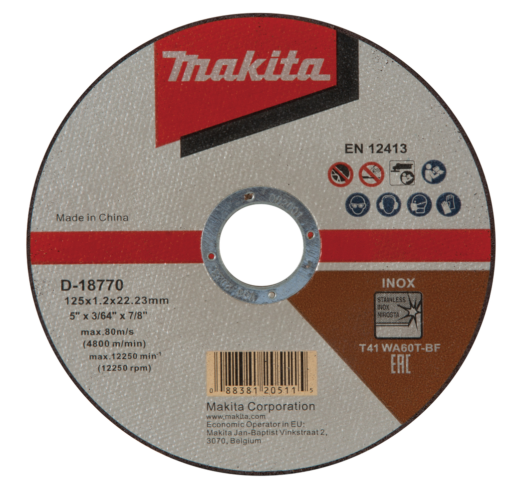 Диск отрезной для болгарки по металлу 125х1,2х22,23 Makita D-18770 Диск отрезной для болгарки по металлу 125х1,2х22,23 Makita D-18770