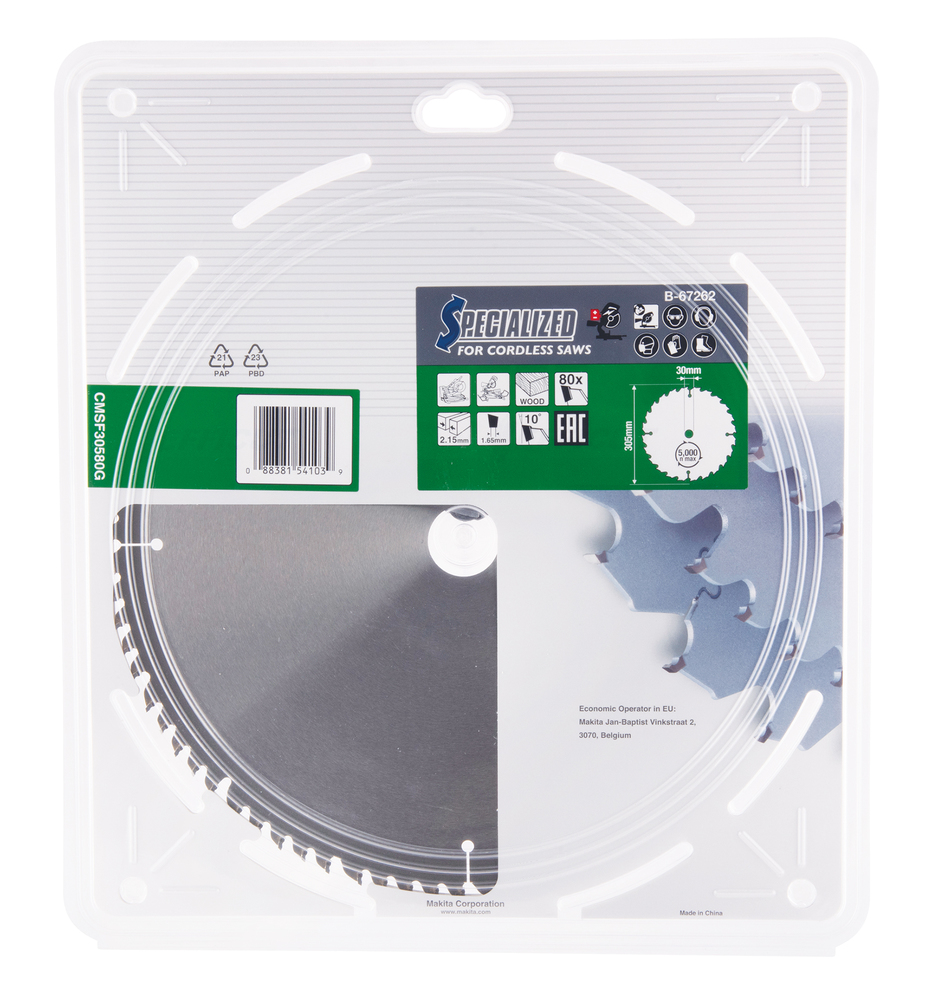 Пильный диск для аккумуляторных пил по дереву EFFICUT 305X30X1.65X80T Makita B-67262
