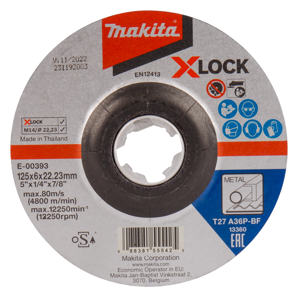 Абразивный шлифовальный диск X-LOCK для стали с вогнутым центром А36P 125х6х22,23 Makita E-00393 Абразивный шлифовальный диск X-LOCK для стали с вогнутым центром А36P 125х6х22,23 Makita E-00393