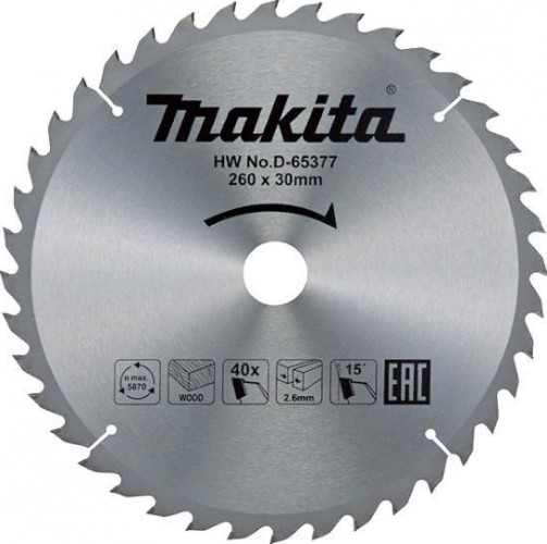 Пильный диск для дерева 260X30X1.8X40T STANDARD Makita D-65377