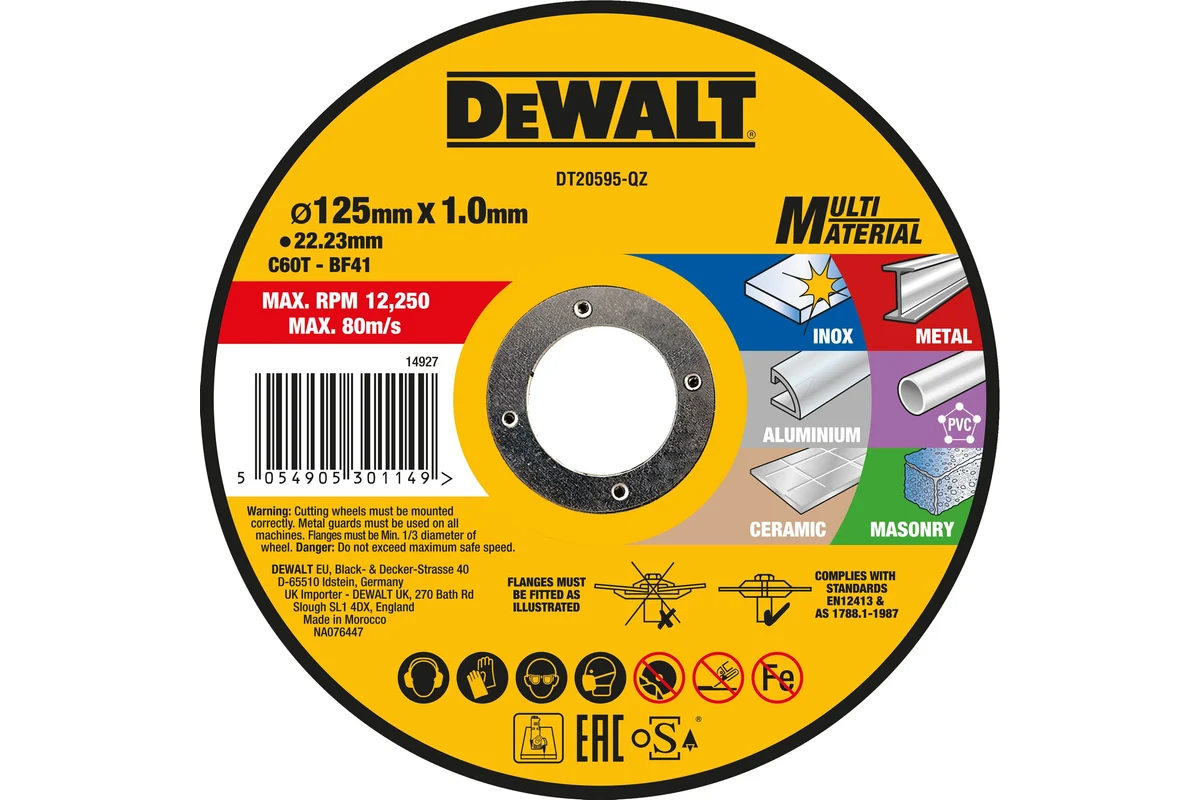 Отрезной диск 125х22,23х1 мультиматериал Dewalt DT20595-QZ