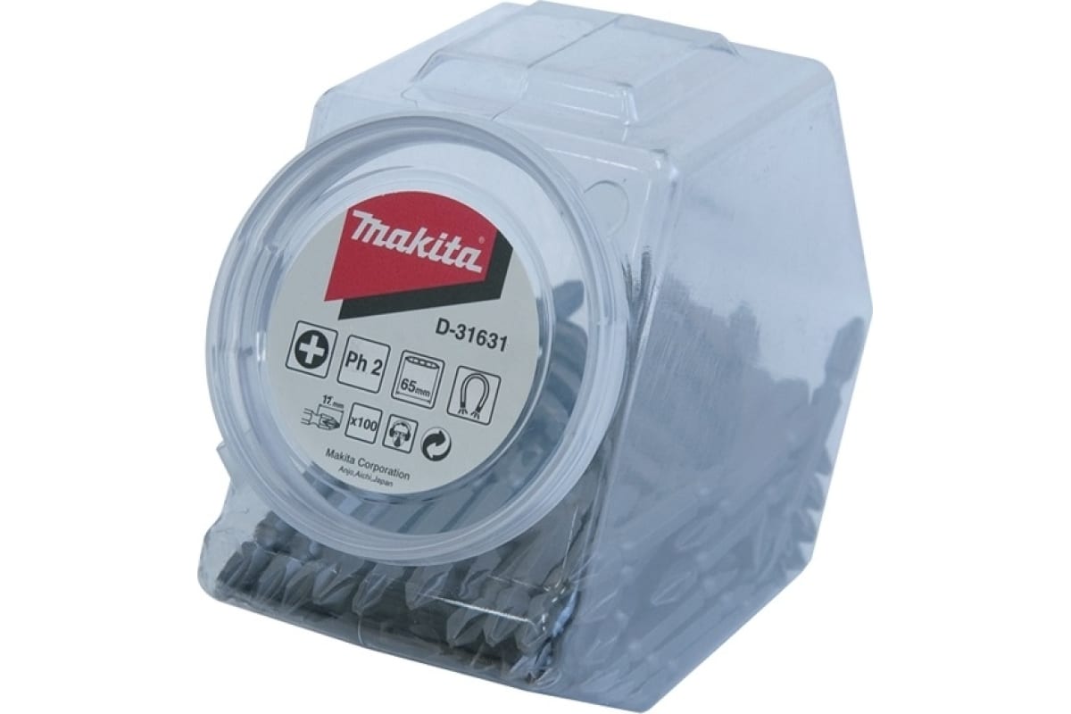 Бита двусторонняя PH2, 65 мм, E-form (NZ), 100 шт, банка Makita D-31631