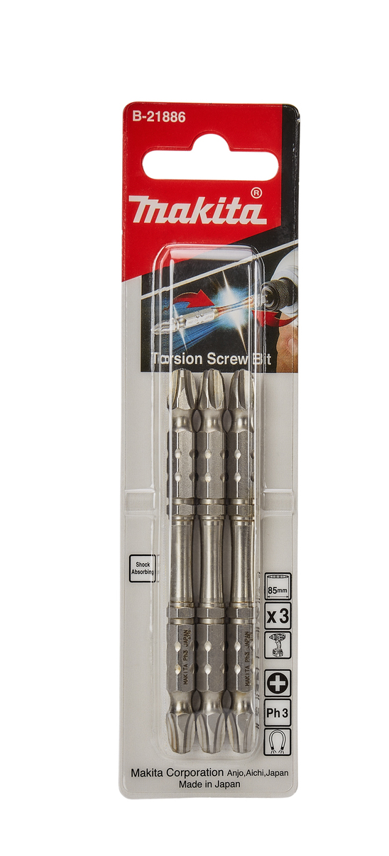 Бита двусторонняя Silver Torsion PH3, 85 мм, E-form (MZ), 3 шт Makita B-21886