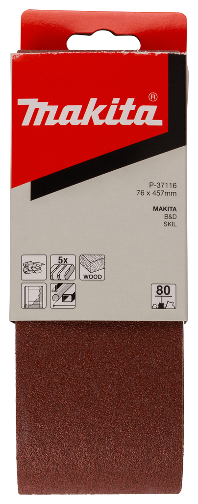 Лента шлифовальная 76х457 мм, P80, 5 шт Makita P-37116