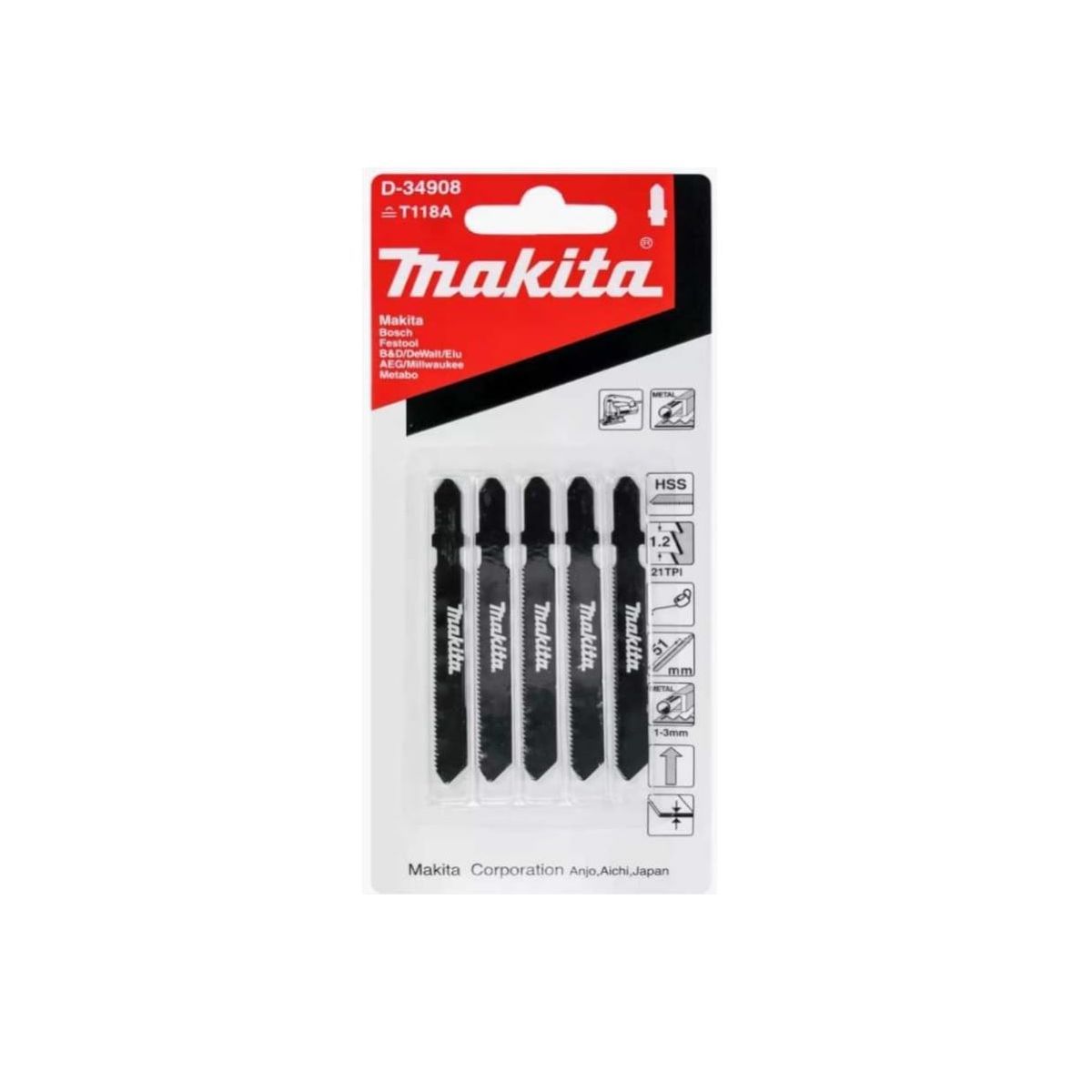 Пилки для лобзика по металлу Basic 75х1х21TPI, 5 шт. Makita D-34908 Пилки для лобзика по металлу Basic 75х1х21TPI, 5 шт. Makita D-34908