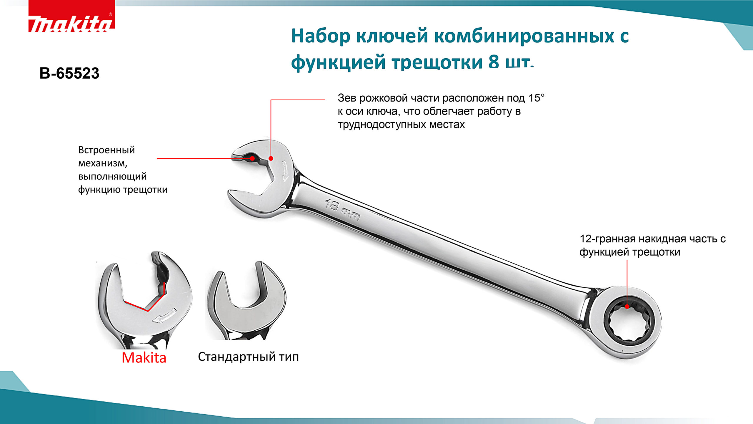 Набор ключей комбинированных 8 шт Makita B-65523
