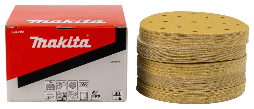 Шлифовальная бумага 150 мм, K80, универсальная, 100 шт Makita B-39322