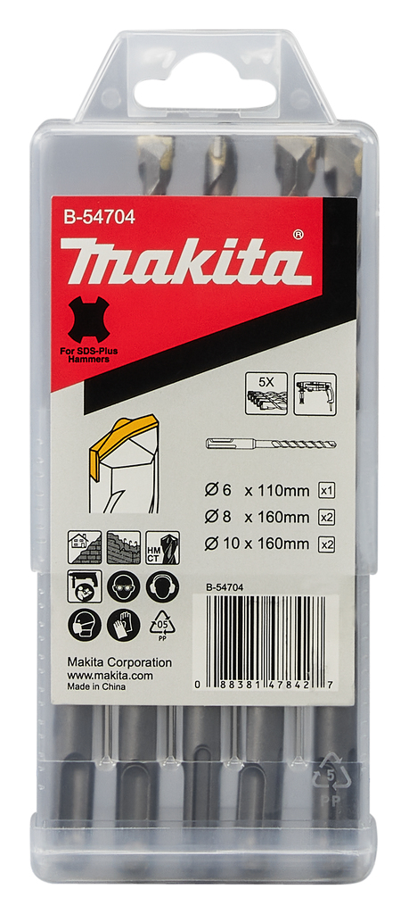 Набор буров SDS-Plus Centering Tip, 5 шт (6x110x1, 8x160x2,10x160x2) Makita B-54704