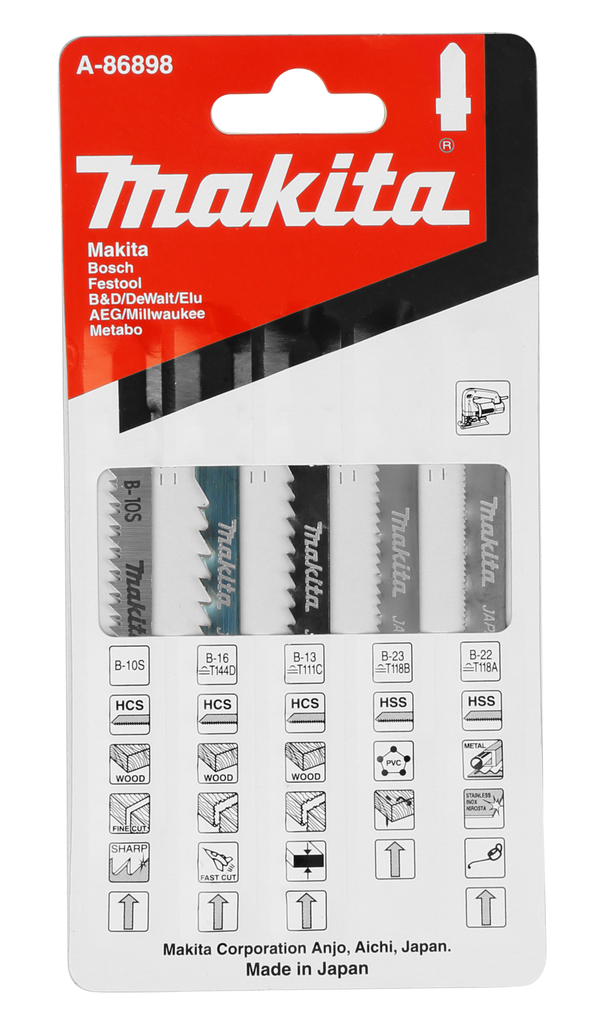Пилки для лобзика 5 шт B-10S; B-13; B-16; B-22; B-23 Makita A-86898