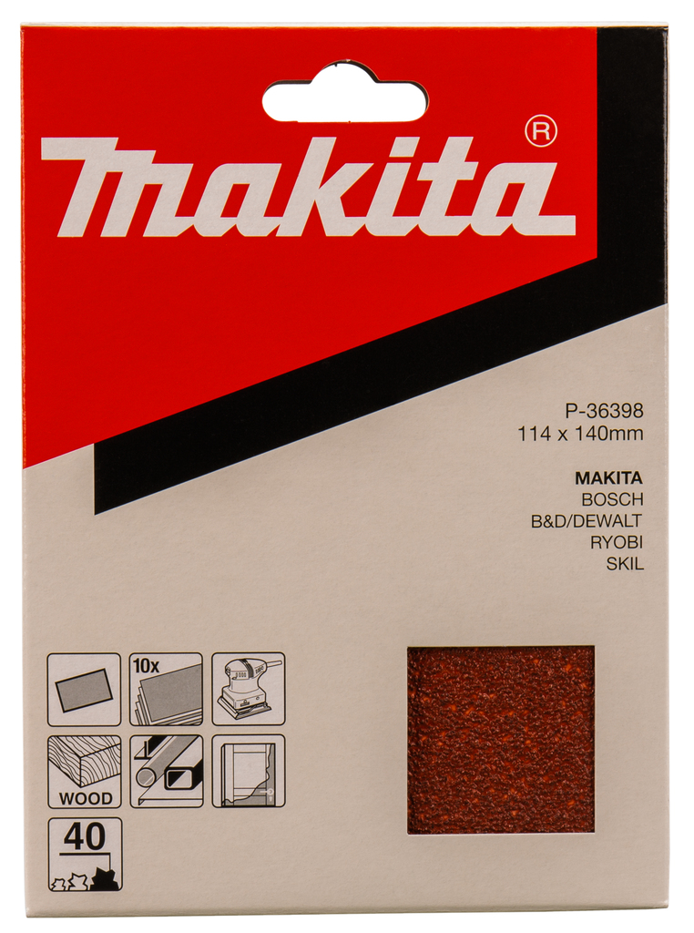 Бумага шлифовальная 114х140 мм, P40, 10 шт Makita P-36398