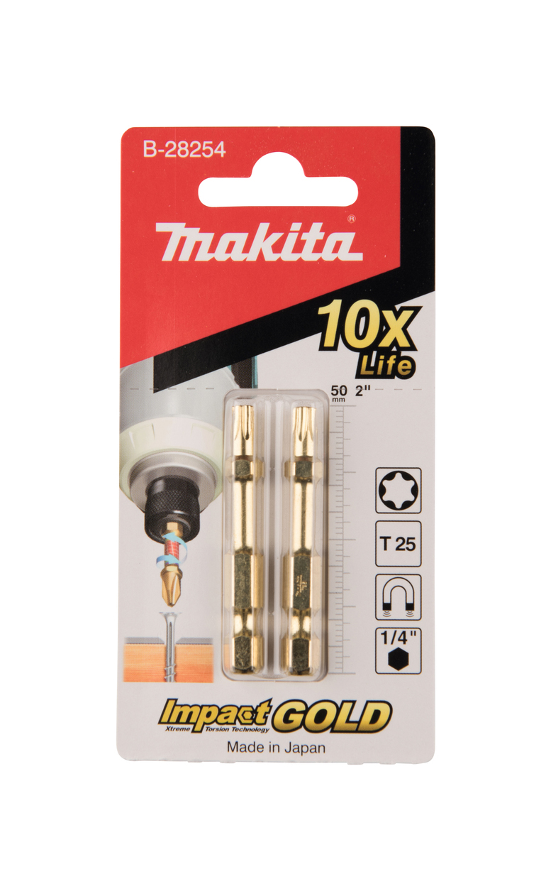 Бита Impact Gold T25, 50 мм, E-form (MZ), 2 шт Makita B-28254