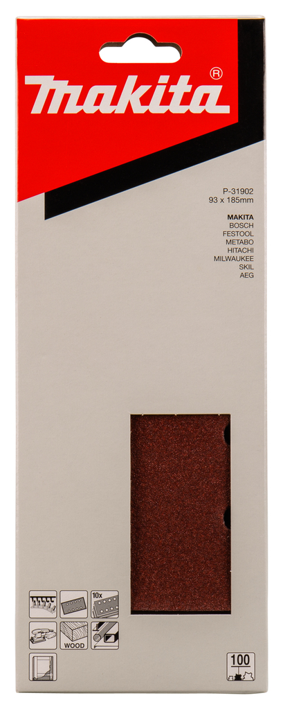 Шлифовальная бумага 93х185 мм, K100, красная, 10 шт Makita P-31902