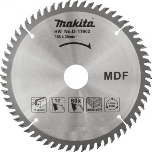 Пильный диск для дерева и МДФ 185X30/16/20X2.4X60T STANDART Makita D-17902