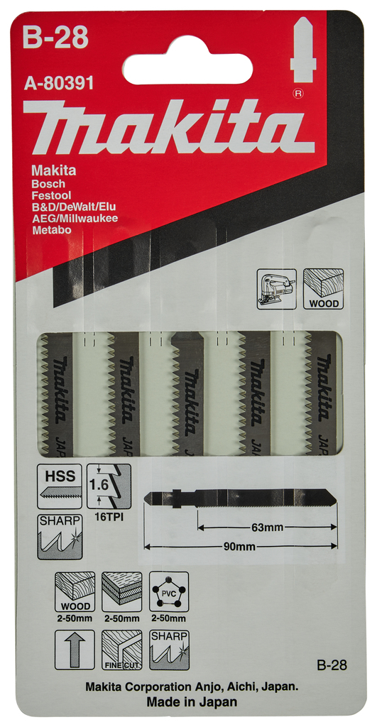 Лобзиковая пилка для декоративных материалов В-28, 5 шт Makita A-80391