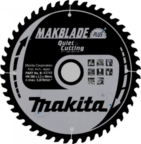 Пильный диск для дерева 260X30X1.8X48T MAKBLADE PLUS Makita B-43745