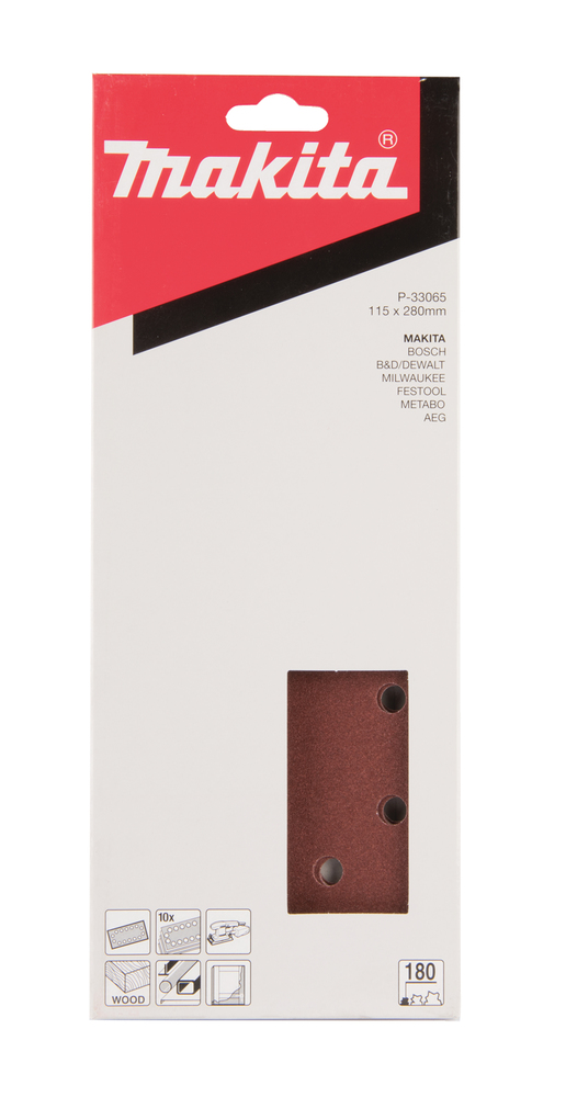 Бумага шлифовальная 115х280 мм, P180, 10 шт Makita P-33065