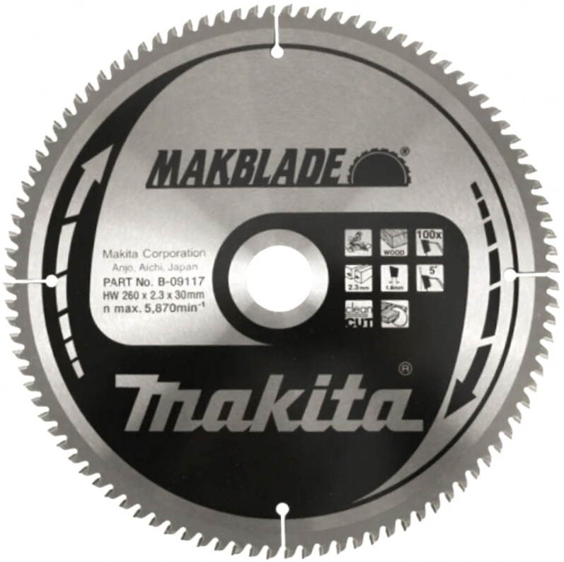 Пильный диск для дерева 260X30X1.8X100T MAKBLADE Makita B-29262