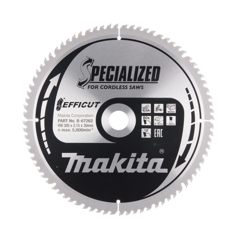 Пильный диск для аккумуляторных пил по дереву EFFICUT 305X30X1.65X80T Makita B-67262 Пильный диск для аккумуляторных пил по дереву EFFICUT 305X30X1.65X80T Makita B-67262