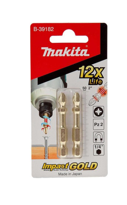 Бита Impact Gold PZ2, 50 мм, E-form (MZ), 2 шт Makita B-39182