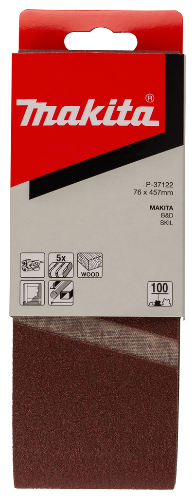 Лента шлифовальная 76х457 мм, P100, 5 шт Makita P-37122